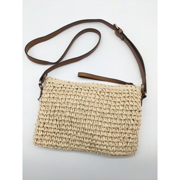 INC tropical straw tasseled LOW KEY beach women's crossbody wristlet -Natural - Picture 5 of 8
